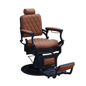 เก้าอี้เอนนอนหนังสีดำสไตล์วินเทจพร้อมที่วางเท้าสำหรับร้านตัดผมขาย - Product Image 1