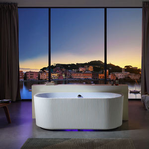 Banheira Artística Estilo Italiano com Listras, Banheira de Acrílico Independente Moderna Branca para Banheiro com Luz LED - Product Image 5