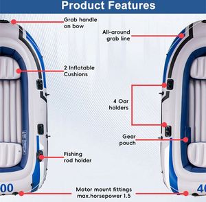 Kayak Inflable de PVC Ecológico para 2/3/4 Personas, Bote de Pesca y Rafting con Fondo Reforzado, Certificado GPSR, para Lagos y Ríos - Product Image 4