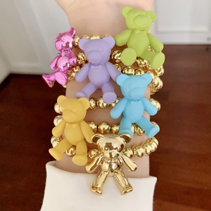 LS-C5045 Braccialetto con Orsetto Carino per Donne, Regalo Colorato, Bracciali Cartoon per Vacanze, Braccialetto con Perline Placcato Oro, Design di Alta Qualità - Product Image 1