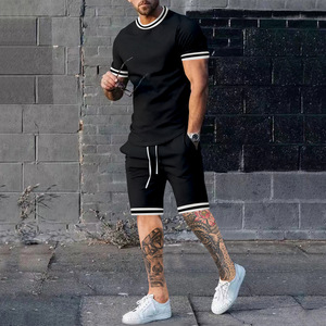 PASUXI hommes été Street Style à manches courtes Shorts costume décontracté O cou lâche sport t-shirt deux pièces ensemble - Product Image 4