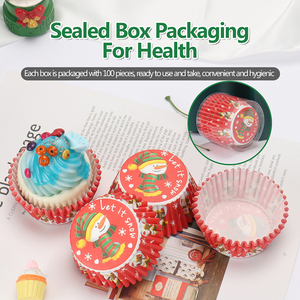 100Pcs Giáng Sinh Thiết Kế Trong Kho Dùng Một Lần Cúpcake Lót Giấy Nướng Bánh Ly Cấp Thực Phẩm Không Thấm Mỡ Muffin Cup Bánh Lót - Product Image 4