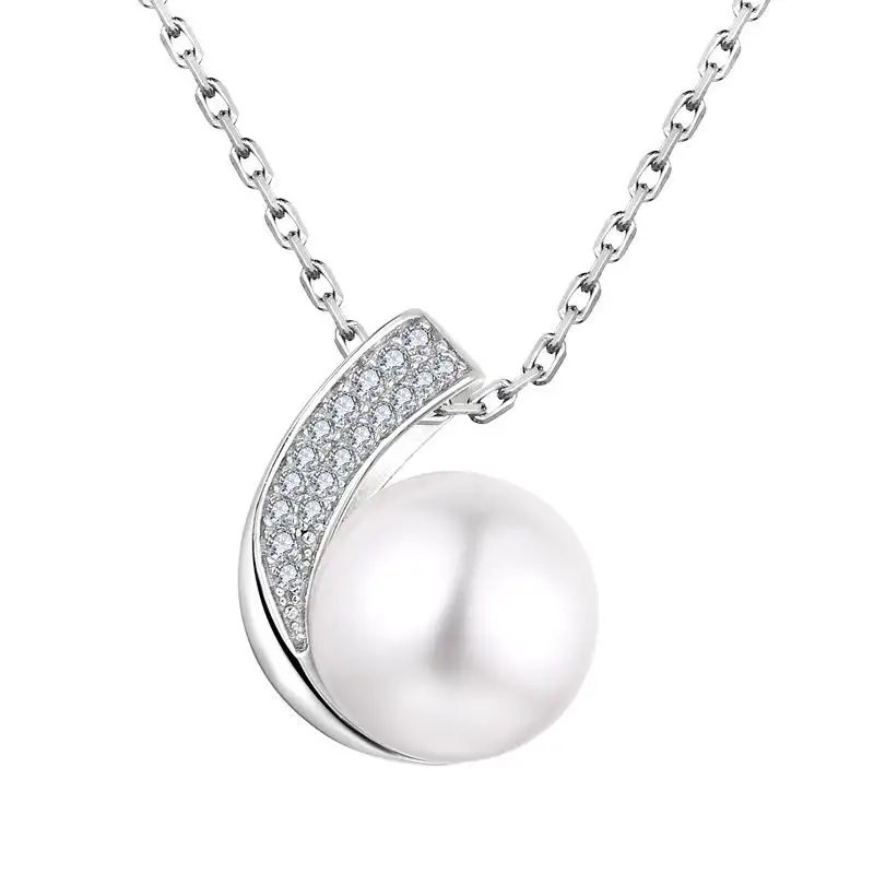 Collar de perlas de agua dulce de Cz, Plata de Ley 925, collar ajustable de plata de ley al por mayor, joyería en blanco