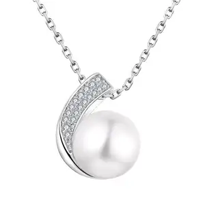 925 Sterling Silver Cz Natural Single Fresh Water Pearl Necklace Wholesale Sterling Silver Adjustable Necklace Blank Jewelry