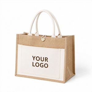 Sac fourre-tout en toile de jute personnalisé SHINY, noir et blanc, avec logo, pour mariage, plage, marché - Product Image 1