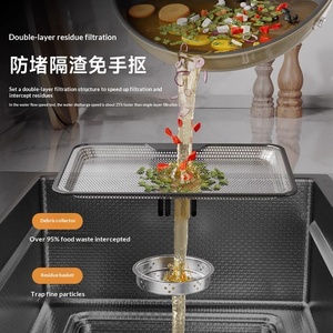 Fregadero de cocina para restaurante de acero inoxidable 304 con nanorecubrimiento y filtración especial reforzada 5.0, de gran tamaño y un solo compartimento. - Product Image 3