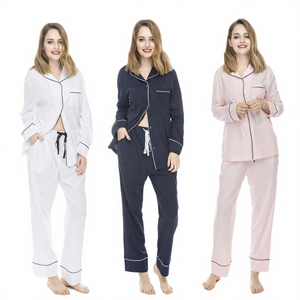 Ensemble de pyjama pour femmes en coton 100% à manches longues, taille plus, col rabattu, confortable, séchage rapide, respirant, vêtements de nuit décontractés - Product Image 4
