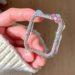 เคสนาฬิกาอัจฉริยะหัวแมวประดับเพชรกลวงหรูหราสำหรับ <span class=keywords><strong>Apple</strong></span> <span class=keywords><strong>Watch</strong></span> 49มม. ใช้ได้กับ S10 S9 <span class=keywords><strong>S8</strong></span> S7 - Product Image 1