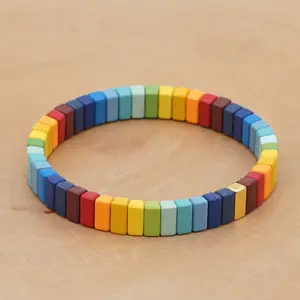 Pulseira elástica de azulejos, bracelete de esmalte com elástico para casal, cores mistas e moda 2020