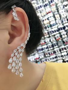 HIBRIDE, diseño de lujo, circonita cúbica transparente, gota de agua, pendientes de mujer, oreja izquierda, Brincos, pieza única, - Product Image 3