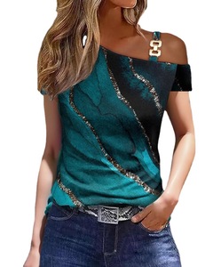 Femmes Eté Chic Elégant Asymétrique <span class=keywords><strong>T</strong></span>-<span class=keywords><strong>shirt</strong></span> à Manches Courtes Imprimé One Shoulder Blouse <span class=keywords><strong>Femme</strong></span> Tendance 2025 - Product Image 1