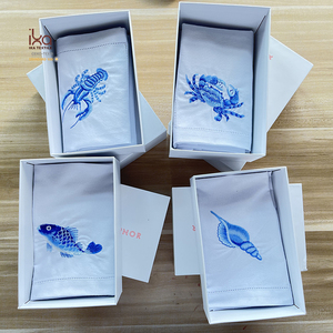 Customized 20/20 Inch White Kitchen Cotton <strong>Napkin</strong> <strong>Set</strong> Luxurious Embroidered Hemstitch Pattern Handmade Modern Style for Weddings - Product Image 1