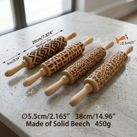 Rouleau à pâtisserie en bois de style européen, gravé et embossé, motif chat et cochon, pour biscuits et pâtisseries à motifs, idéal pour Halloween