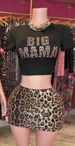 FloralCharm Summer Letter Printed Women's Round Neck T-shirt Leopard Print <strong>Sequin</strong> Women's <strong>Two</strong> <strong>Piece</strong> Shorts <strong>Set</strong> - Product Image 3