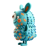 Figurine Monstre Bleu à Deux Yeux en Peluche Courte PVC OEM, Jouet en Peluche Moelleux à Grandes Oreilles Tachetées, Décoration de Bureau, Cadeau, Vente Directe Usine, Personnalisable