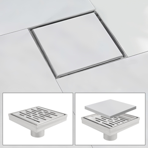 304ステンレス鋼 2-in-1デザイン 隠し床排水口 |   150x150mmの正方形のキッチン＆バスルーム用シャワー排水口 - Product Image 1