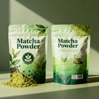 Sachets de matcha personnalisés imprimés, 30g, 50g, 100g, en plastique, avec fermeture éclair, à fond plat, résistants à l'humidité, pour poudre de matcha