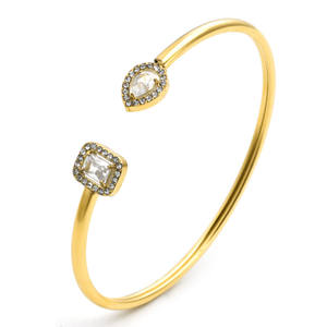 Brazaletes Personalizables de Acero Inoxidable Chapados en Oro Vintage de 18K con Piedras de Circonio, Brazalete Abierto Impermeable, Joyería Unisex para Regalo - Product Image 3