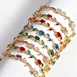 Wholesale Popular Hand Chain Colorful Diamonds Featuring Leaf Petal Fashion Luxurious Tulip Flower Leaf <b>Bracelet</b> Women - Product Image 1