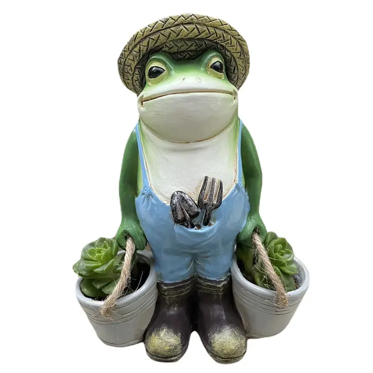 Kerajinan Resin grosir topi pemakaian khusus patung katak taman kerajinan luar ruangan barang perabotan hewan balkon