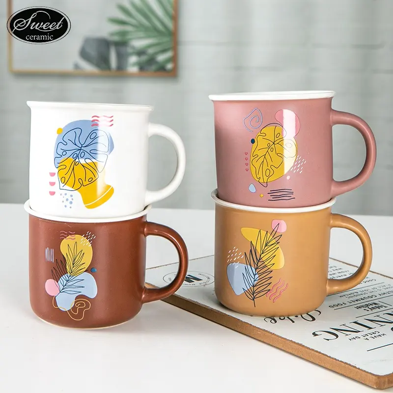 Grosir Mug keramik murah 11 Oz 12 Oz kustom promosi Nordic Mug kopi Enamel keramik putih