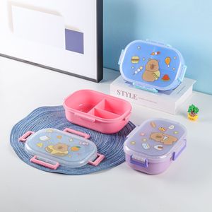 Childrens Lunchbox Double <b>Compartment</b> Plastic Cartoon Design Rectangle Student Meal <b>Box</b> With Lid For School Use - Product Image 1