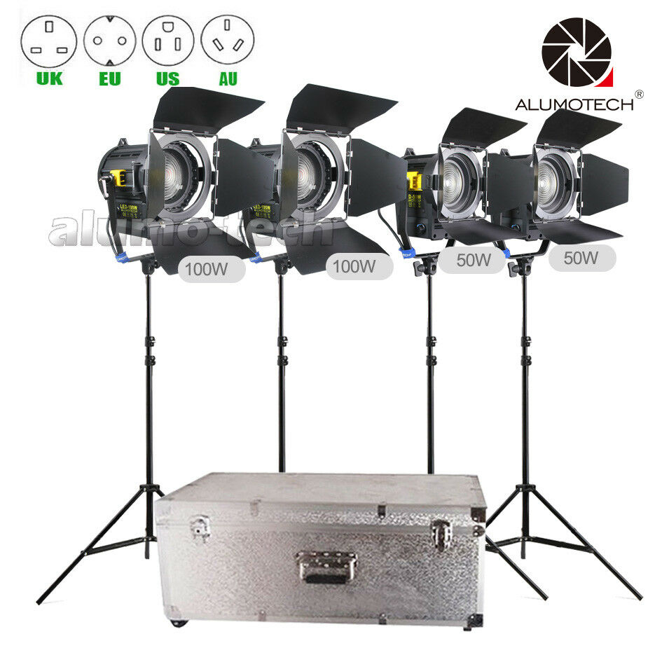 Диммирование ALUMOTECH 5500/3200K (50 Вт + 100 Вт) X2 светодиодный Фокус Fresnel Точечный светильник + стойки + комплект чехла для студийной видеосъемки фотосъемки пленочная камера