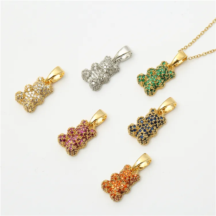 Hot sale Cute Diamond Brass Bear Pendant Necklace Hip Hop All Match Fashion 18 K Gold Plated Pendant Necklace