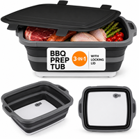 Planche à découper pliable de haute qualité noire et orange 8-16L avec couvercle verrouillable, évier de camping pliable avec passoire