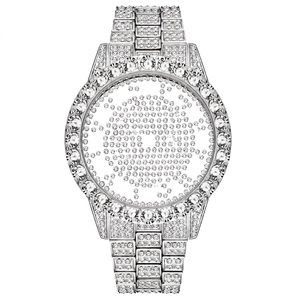Montre de luxe pour femme en acier inoxydable avec diamants, cadran analogique à chiffres romains, mouvement à quartz, boîtier rond de 38 mm, fermoir papillon, bracelet de 22 cm - Product Image 1