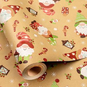 Kraft Gnome Santa Claus Design <b>Wrapping</b> <b>Paper</b> 17 In X 32.8 Ft Christmas Gift Wrap Mini Roll - Product Image 1