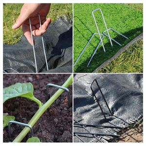 Piquets de jardin en acier galvanisé en forme de U, goujons métalliques pour barrière anti-mauvaises herbes et gazon artificiel - Product Image 2