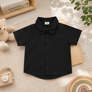 เสื้อเชิ้ตเด็กผู้ชายสีดำสุดหรู ผลิตจากผ้าฝ้าย 100 เปอร์เซ็นต์ พร้อมดีไซน์โบว์ไทสุดน่ารัก เหมาะสำหรับโอกาสพิเศษ - Product Image 4