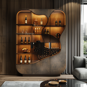 Vitrine de collection de vin en bois moderne personnalisée Meubles de maison avec forme de surface tridimensionnelle de forme spéciale - Product Image 6