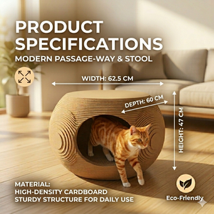 Cama y Taburete Multifuncional Ecológico <span class=keywords><strong>para</strong></span> Gatos con Superficie Rascadora <span class=keywords><strong>de</strong></span> Cartón, Casa Rascadora <span class=keywords><strong>para</strong></span> Gatos - Product Image 4