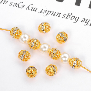 18K Gold Plated <b>Copper</b> Rhinestone Openwork Spacer Beads Round For <b>Bracelet</b> Making 6mm DIY Jewelry Components - Product Image 1