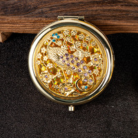Portable Voyage Mini Poche Compact Évider Miroir De Maquillage Rétro Or Pliant Double Côtés Cosmétique Ronde En Métal Miroir De Poche