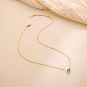 변색 없는 스테인리스 스틸 탄생석 펜던트 목걸이 - 12가지 색상, 14k 골드, 다이아몬드 포인트 - Product Image 5