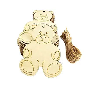 Custom Shape Size Small Bear Shaped Hanging Ornaments DIY Wooden Bear Shaped Hanging Ornaments with Hole for DIY Gift Tags