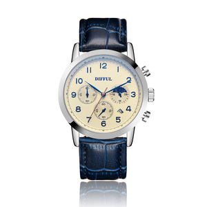 Montre chronographe pour homme de haute qualité avec bracelet en cuir, mouvement à quartz, phases lunaires, style business et mode, résistante à l'eau 3BAR - Product Image 4