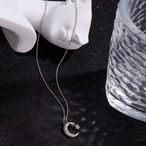 Collar de Estrella y Luna para Mujer, Colgante de Cuarzo, Cadena de Aleación de Zinc Plateada, Joyería de Moda para Regalo - Product Image 3