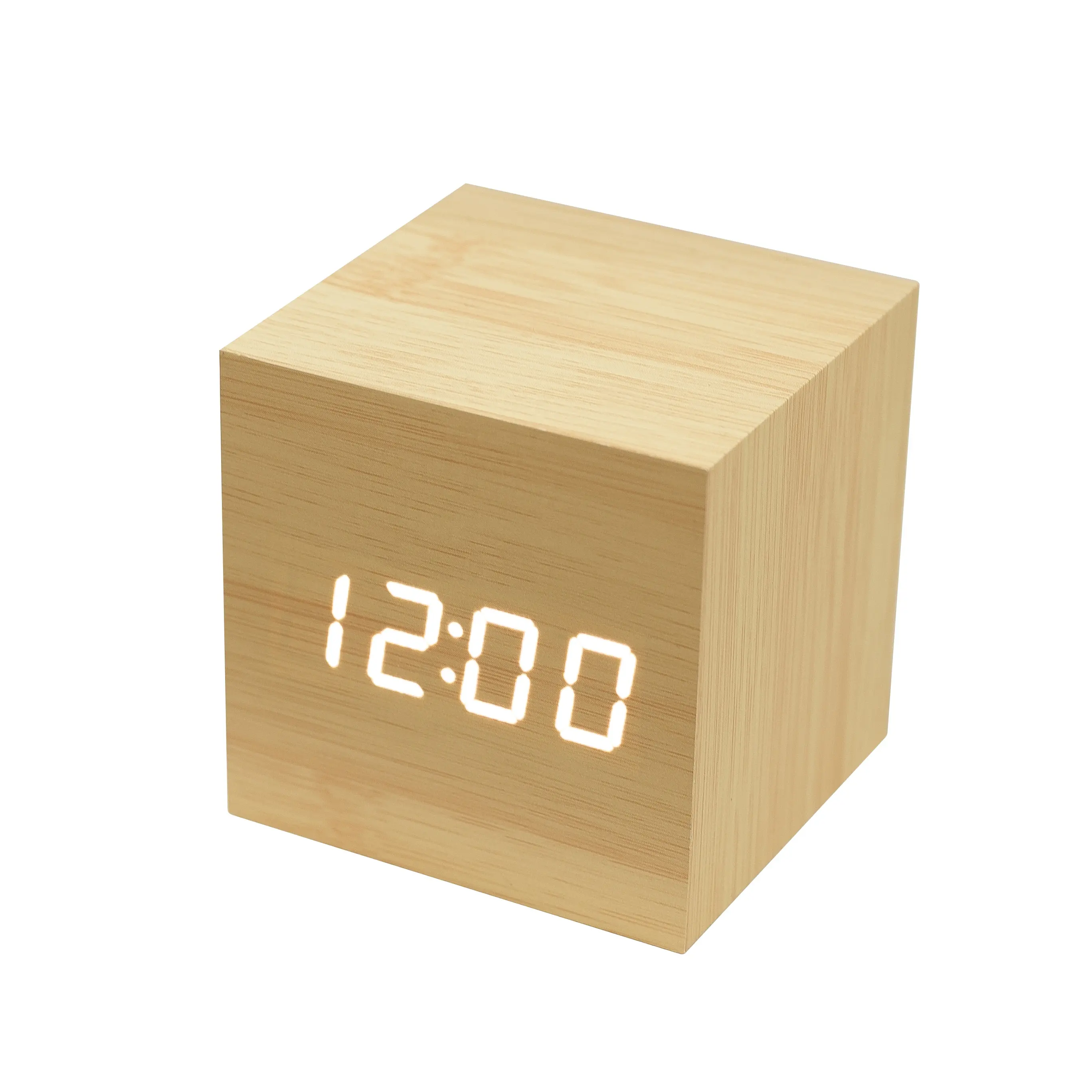 Evertop Popular Mini Wood LED Alarm Clock Digital Cube Best Gift Travel Choice Home Bedroom Decoration Wooden Alarm Clock