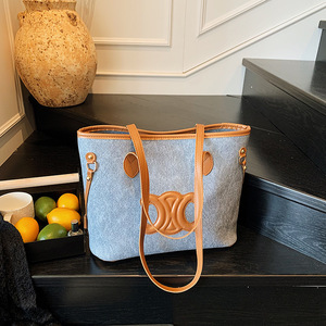 Bolso Tote Vintage para Dama, Diseño Color Block con Dos Correas, Gran Capacidad, Estilo Minimalista, Casual, Versátil y Elegante - Product Image 4
