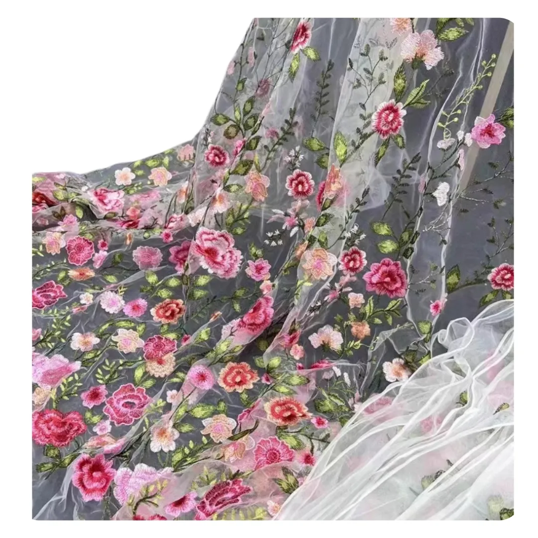 3D nakış çiçekler dantel kumaş yüksek kalite afrika Net fransız tül dantel kumaş için düğün elbisesi toptan