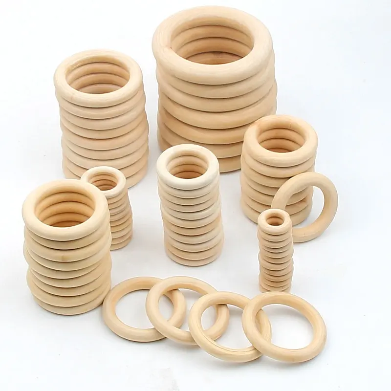 12-100MM DIY Wooden Beads Connectors Circles Rings Unfinished Natural Wood Lead-Free Baby歯が生えるRings cuentasデ · マデラ