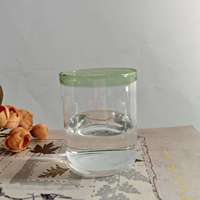 Offre Spéciale – Verre Soufflé à la Main en Borosilicate Haute Qualité avec Bord Vert, Tasse à Boire Transparente Résistante à la Chaleur pour Café, Thé, Jus