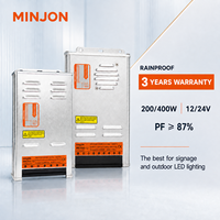 Transformateur LED 400W 12V 24V 33.3A avec refroidissement par ventilateur, alimentation AC/DC étanche pour éclairage de signalisation, garantie 3 ans