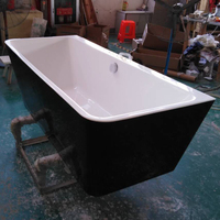 Baignoire autoportante en acrylique blanc et noir, bain à bulles d'air, massage CE, mur carré contre l'intérieur, spa, bain autoportant