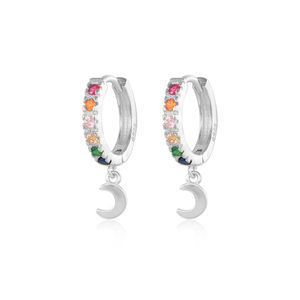 Boucles d'oreilles pendantes en argent sterling ROXI S925, forme croissant simple, avec diamants colorés - Product Image 2