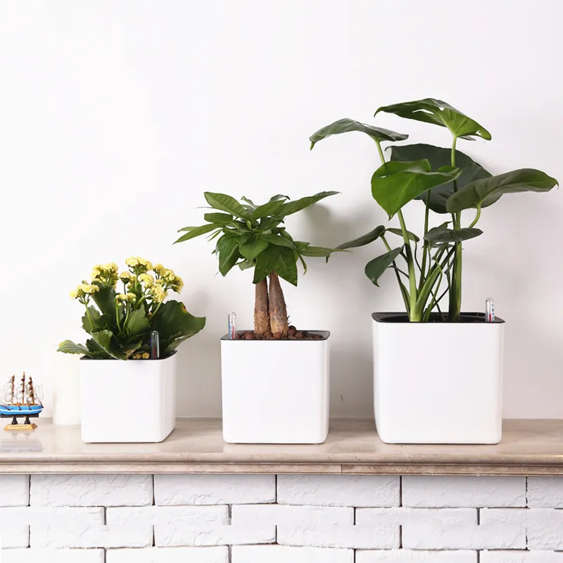 卸売自己散水樹脂ポット家の装飾造花ポット屋内植物のための創造的な自己散水樹脂ポット
